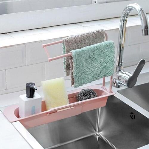 New Telescopic Sink Storage Rack Holder Expandable Storage Drain Basket Home Kitchen Bathroom Accessories Blue/white/pink/gray