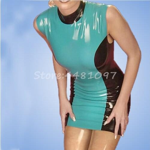 New 100% handmade Latex Woman Sleeveless rubber latex dress exotic dresses Cosplay Costume Plug Size XS-XXXL