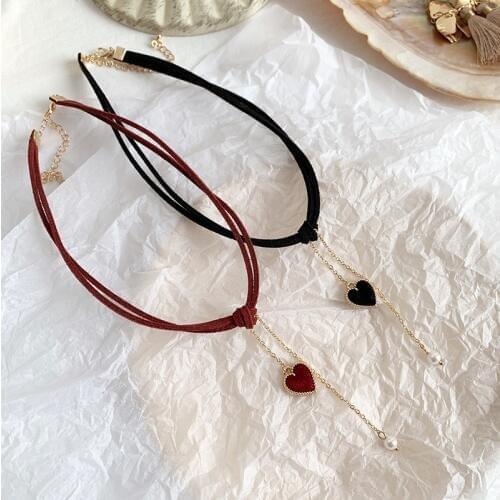 New Arrival Women Chokers Necklaces Trendy Chain Cotton Heart Party Necklace For Female Korean Jewelry Red Heart Necklace