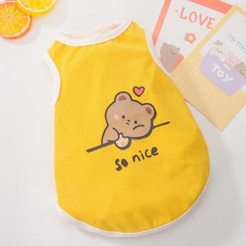 Pet clothes for small dog cat Spring and summer thin air and cool bear cartoon print vest Cat two legged clothes pet clothes
