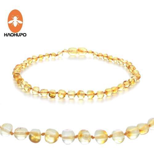HAOHUPO 100% Amber Teething Necklace Polished Jewelry Natural Baltic Amber Beads New Necklace for Baby Girls Boys Birthday Gifts
