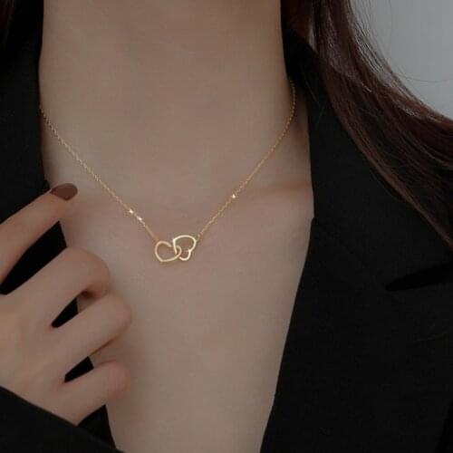 New Two Heart Shaped Necklaces Female Exquisite Geometric Shape Choker Birthday Gift For Ladies Fashion Jewelry