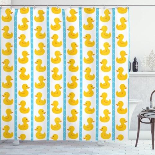 Rubber Duck Shower Curtain Blue Stripes Drape Set for Bathroom 12 Hooks Cortinas de Baño וילון אמבטיה