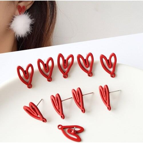 10 PCS 11*17mm Metal Alloy Spray Paint Heart Stud Earrings DIY Earring Accessories For Jewelry Making