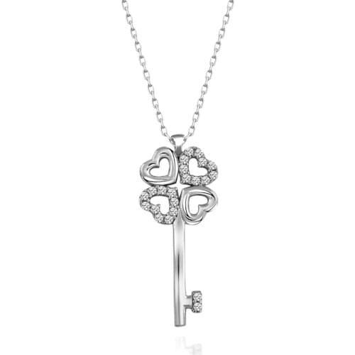 Certified Swarovski Stone Clover Key 925 Sterling Silver Necklace