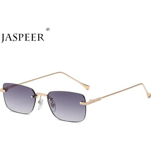 JASPEER Rimless Rectangular Sunglasses Women Vintage Small Square Sun Glasses Men UV400 Driving Retro Goggle Shades Eyewear