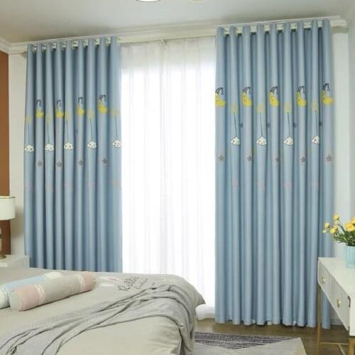 Modern and Simple Childrens Wind Curtains Cartoon Cute Embroidered Moon Little Duck Printing Curtains for Living Room Bedroom