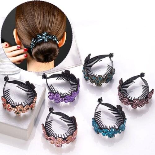 Rhinestone Hair Bun Claws Holders Elegent Women Hair Claws Headwear Rhinestone Flower Hairpin Nest Floral Twist Clip Donut Bun