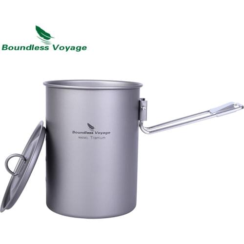 Boundless Voyage Outdoor Camping Titanium Pot Bowl Cup with Lid Folding Handle Hiking Picnic Water Rice Food 900ml