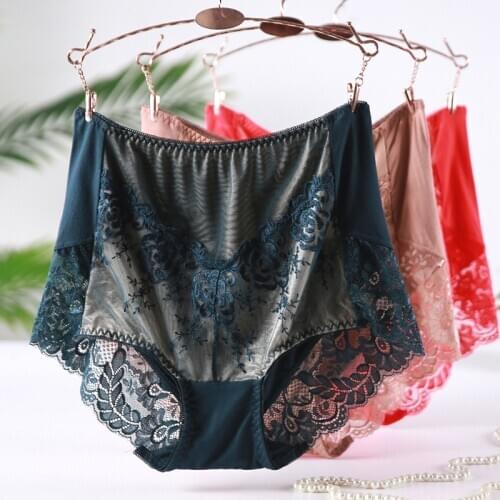 Women Panties Large Size Cotton Briefs Sexy Lace Embroidery Modal High Waist Plus Size Panties Big Size Underwear Female XXXL