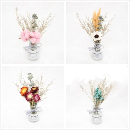 Include Vase Natural Dried Flowers Set Dried Eucalyptus Leaf Real Branch Acorn Pine Wheat Cotton Wedding Party Decoration