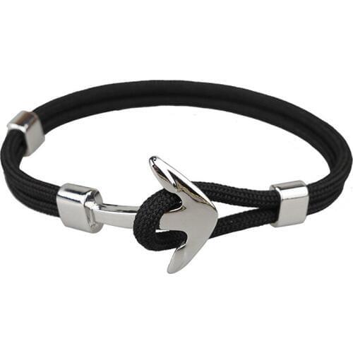 Silver Black Anchor Bracelets Men Charm Rope Chain Bracelet Male Wrap Metal Sport Hooks