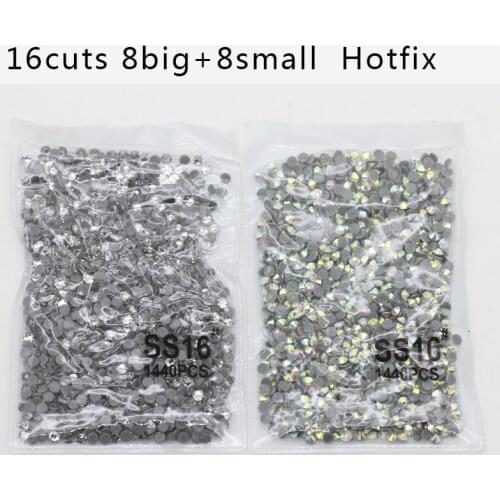 High quality 16-facets ss16 ss20 ss30 Crystal AB Iron on Hotfix Rhinestones Flatback Hot Fix Glass stone DIY wedding dress trim