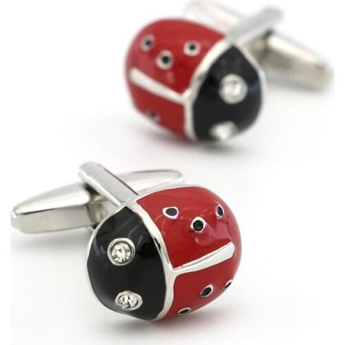 Ladybug Cuff Links For Men Crystal Insect Design Quality Brass Material Red Color Cufflinks Wholesale&retail