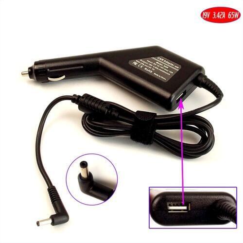 19V 3.42A 65W Laptop Car DC Adapter Charger + USB(5V 2A) for ASUS ZenBook Prime U38N U38N-DS81T U38DT UX302 UX302LA
