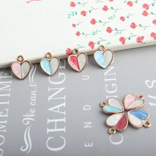10pcs New 4 Colors Zinc Alloy Metal Pendant Enamel Two-Color Of The Heart Charms For DIY Jewelry Findings Accessories
