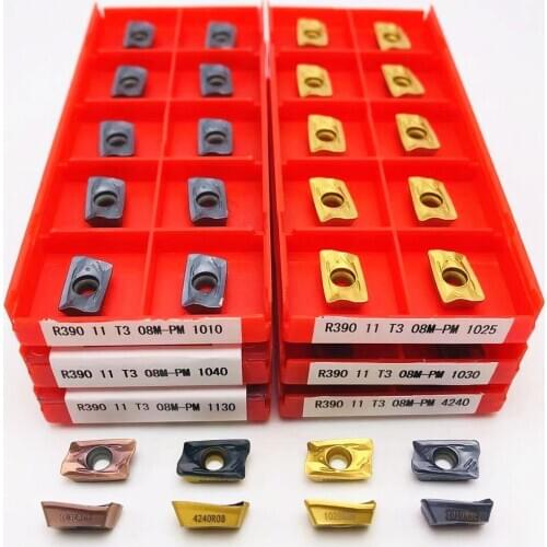 10PCS R390 11T308M PM 1130/1010/1040/1030/1025/4240 for indexable end mills, carbide end mills R39011T308M milling inserts