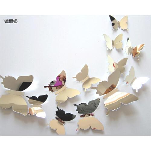 12pcs 3D Mirrors Butterfly Wall Stickers Decal Wall Art Removable Room Party Wedding Deco Room Decorative Wall Sticker