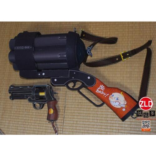 3D Paper Model Gun / Pistol Hellboy Revolver with Bullets Firearm Oversized model