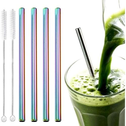 4Pcs Eco-friendly Reusable Metal Boba Straws Jumbo Smoothie Straws 304 Stainless Steel Boba Straws for Bubble Tea Milkshakes