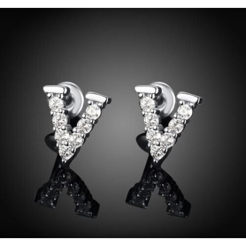 Ayowei Party Letter gift Cubic Zirconia Rose gold Color Stud Earrings For girl Jewelry JES1140A