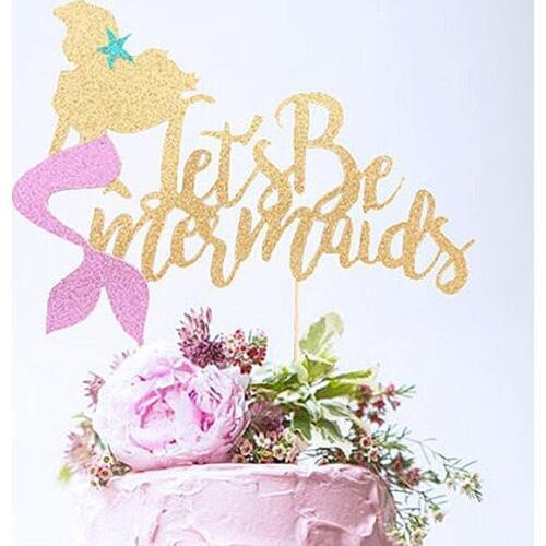 Lets Be Mermaids Cake Topper Glitter Gold Cupcake Topper Baby Shower Wedding Birthday Mermaids Party Cake Decorations Supplies