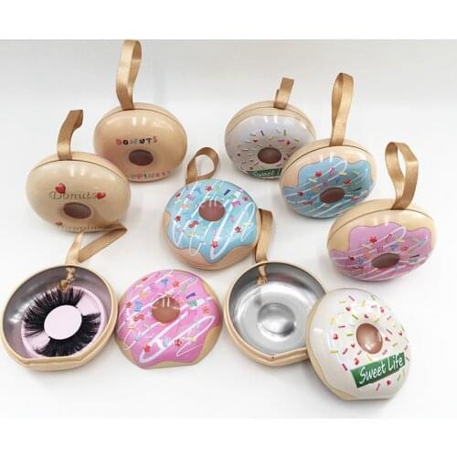 Empty Donuts Eyelash Case Cute Unique Individual Full Strip Mink Lashes Box with Clear Tray