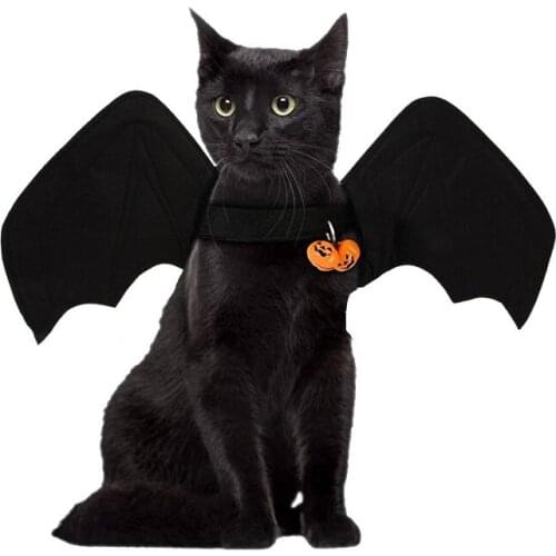 Black Halloween Cat Dog Pet Costume Bat Wings Witch Cloak Wizard Hat Cosplay Halloween Party Decoration With Small Bell