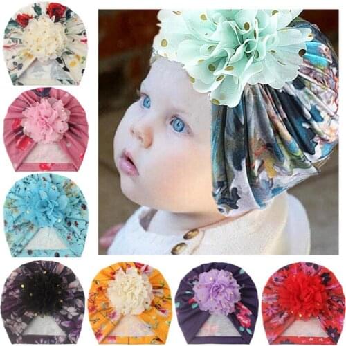Newborn Children Flower Print Hat Newborn Baby Hats Bohemian Turban Girls Princess Hair Accessories Beanie Cap for 0 to 4 Years
