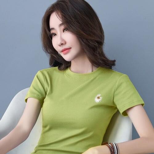 Cotton tshirt woman clothes white t shirt women 2020 summer tops embroidery tee shirt femme t-shirty damskie camisetas mujer