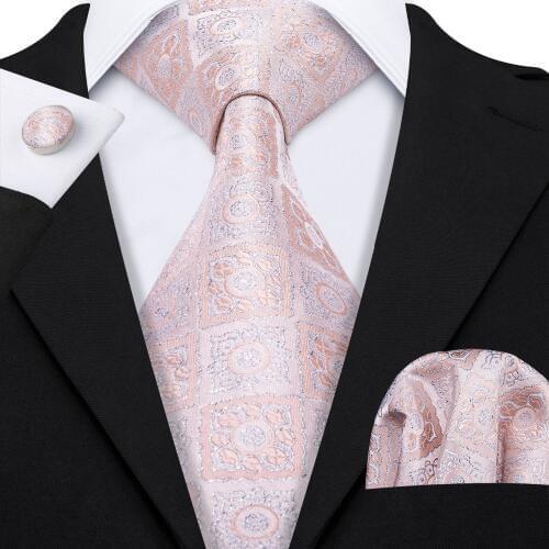 New Novelty Men Dress Tie 100% Silk Rose Gold Wedding Tie For Men Business 8.5cm Wide Necktie Handkerchief Barry.Wang LS-5078