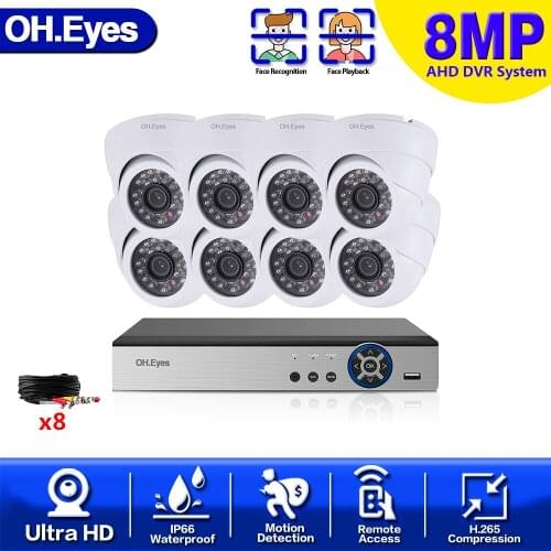 H.265 4/8PCS 8MP AHD Camera DVR Kit 4K 8CH Video Security System CCTV Outdoor Waterproof Explosion proof Dome IR-Cut Camera Kit