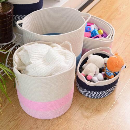 Cotton Rope Kid Room Toys Book Storage Basket Dirty Clothes Sundries Organizer Bin with Handle Laundry Hamper