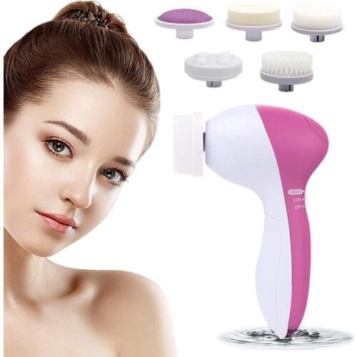 5 in 1 Mini Facial Cleaning Brush Electric Face Cleansing Devices Silicone Deep Pore Cleaner Face Massage Skin Care Tool