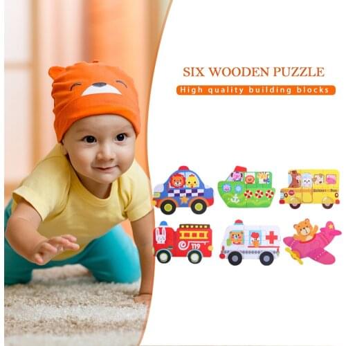 Fashion Teaser Assemble Toys Games Jigsaw 6-in-1 Toddler Fun Cartoon Animals Jigsaw Early Educational Toys Wooden Puzzles#37