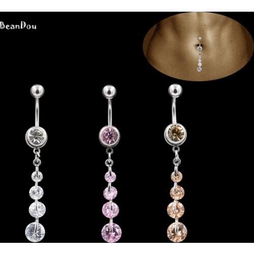 Fashion sexy dangle belly button rings ombligo navel piercing surgical steel zircon crystal pircing jewelry for women white pink