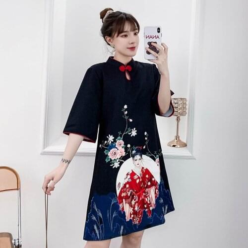 Fashion Print Qipao Modern Retro Chinese Dress Traditional Sexy Short Dresses Women Girls Chinese Improved Gown Split Cheongsam
