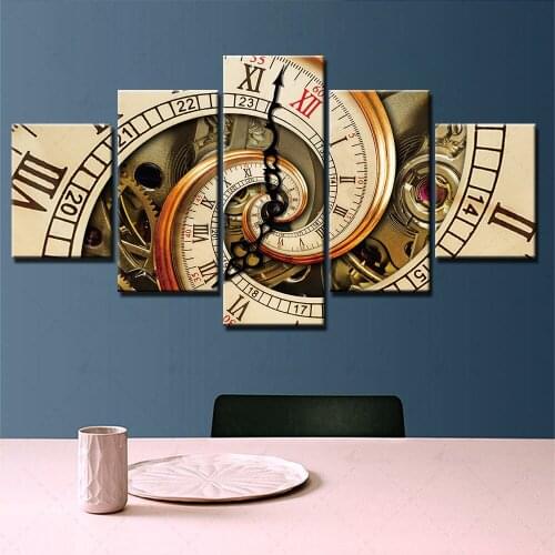 Modular Hd Prints Pictures Clock Paintings Home Decoration 5 Panel Canvas Modern Poster Wall Artwork For Living Room Framework