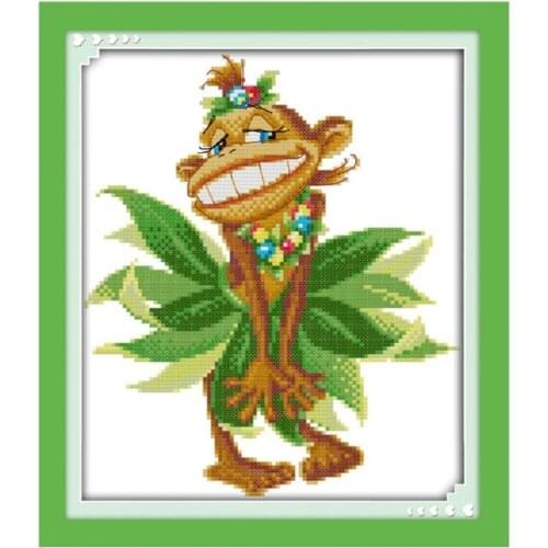 Joy Sunday Funny Monkey Cross Stitch Kit Counted Canvas Embroidery Sets 11CT 14CT DIY Handmade Needlework Home Decoration Craft
