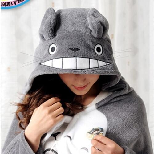 Totoro Shawl Plush Toys High Quality Flannel Cloak Cartoon Totoro Lazy Blanket Cute Air-conditioned Room Blanket Gifts For Child