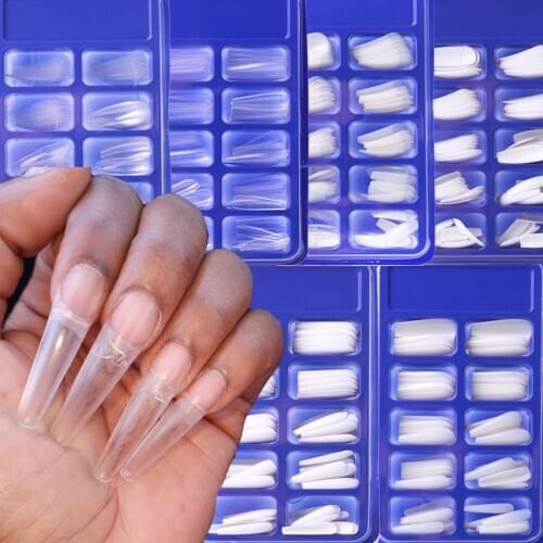 100pcs/box Natural French False Nail Art Tips Professional Ballerina Long Acrylic False Nails Nail Art Extension and Protection