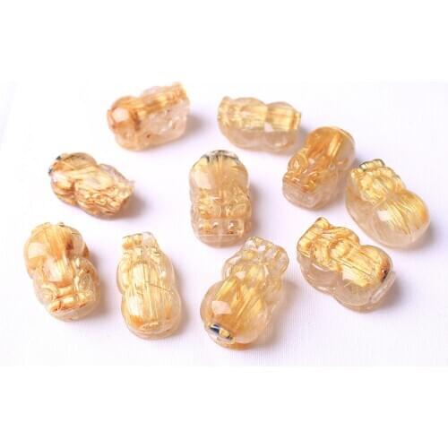 Natural Gold Rutilated Quartz Pi Xiu Carved Pendant 20x10mm Crystal Wealthy Stone Women Men Necklace Jewelry AAAAAA