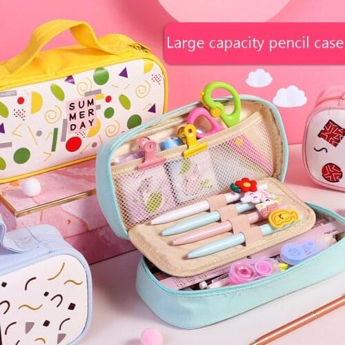2021 New Super Large Canvas Capacity Pencil Case Kawaii Pen School Supplies Pencil School Bag Pencil Cases Stationery Bag