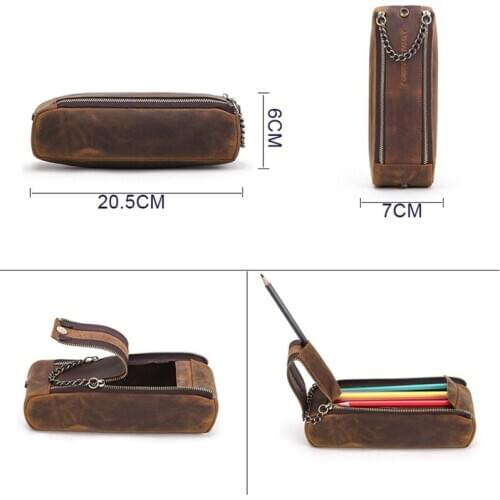 2021 New New Vintage Leather Pen Pencil Bag Case Stationery Organizer for student