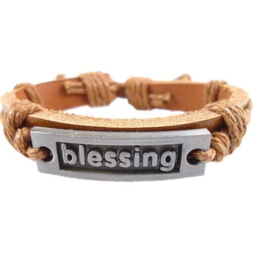 New products Christmas blessing letters metal vintage belt wrap rope men leather bracelets bangles for women