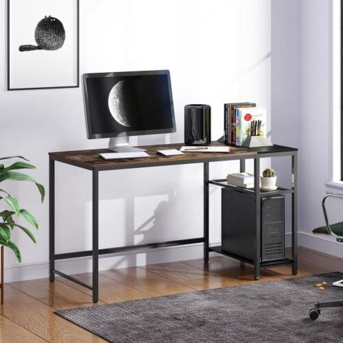 Office Desk Sturdy Construction Dual Layer Shelves Metal Writing Study Desk Supplies for Home