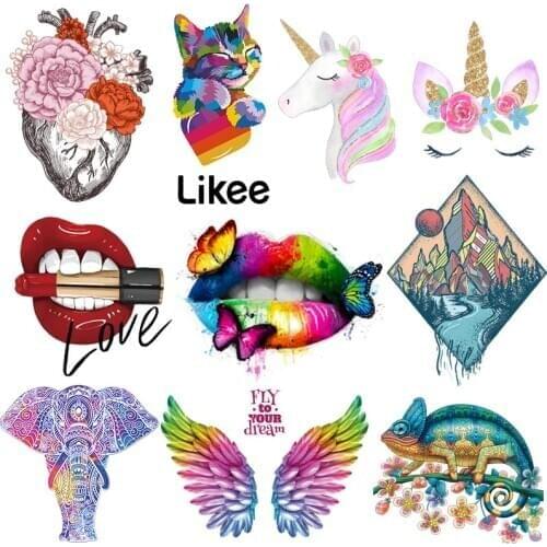 Sexy Lips Heat Transfer For Clothing Iron On Lovely Animals Unicorn transfers For Clothes Appliques Stickers For DIY T-shirt