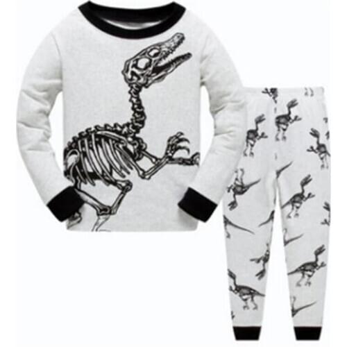 Grey Dino Fossil Baby Boy Clothes Suit Cotton Children Pajamas Clothing Set Cartoon Dinosaur Baby Boys Sleepwear Pyjamas 2-7year
