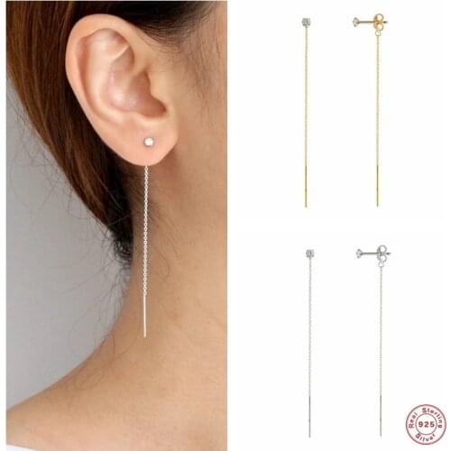 Aide 925 Sterling Silver Long Chain Tassel Drop Earring Line Crystal Long Line Bar Pendant Dangle Earring Jewelry For Women Gift