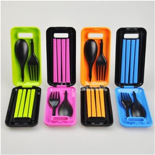 Folding tableware travel portable travel outdoor outdoor picnic supplies picnic equipment chopsticks spoon fork set Green /Pink